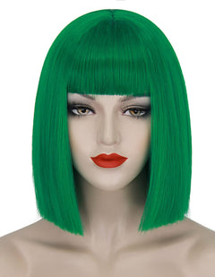 Juziviee Green Wigs for Women 12 Short Green Bob Wig with Bangs Natural Cute Soft Synthetic Wigs for Party St Patricks Day AD016DGR