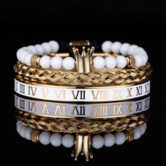 Stainless Steel Bracelet with Roman Numerals Crown